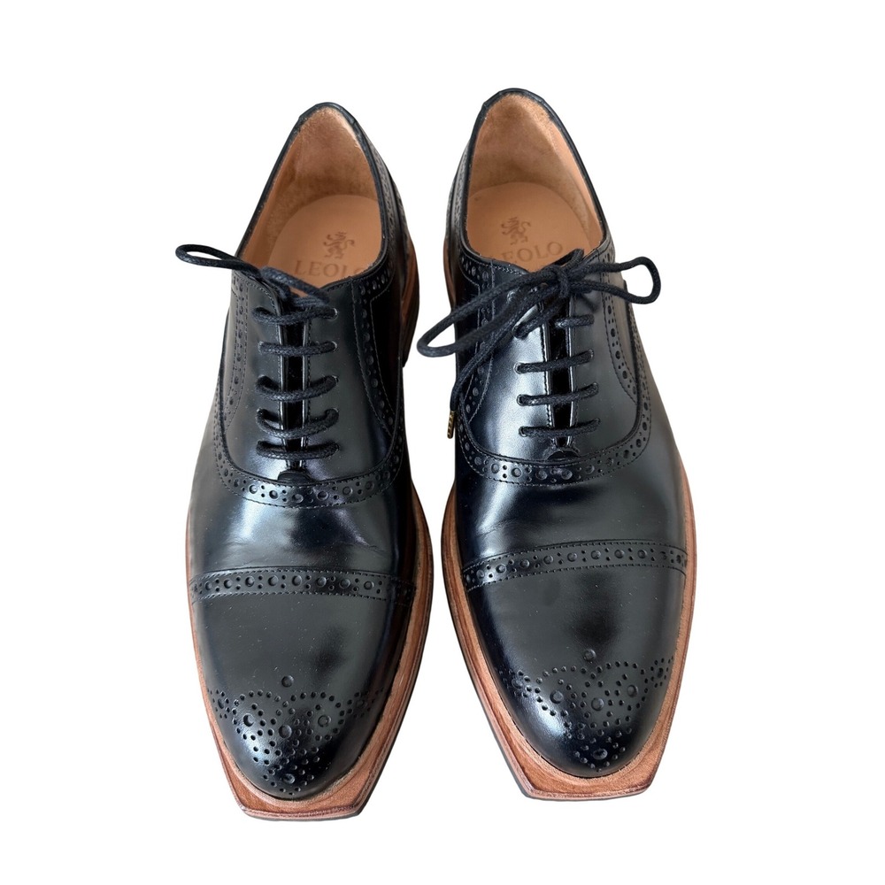 LEOLO Women's 37.5 Black Full Brogue Oxford Leather Cap Toe Vibram Portugal
